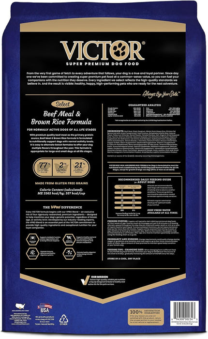 VICTOR Super Premium Dog Food – Select Beef Meal & Brown Rice Formula for Immune and Gut Health – Gluten-Free Beef Meal Dry Dog Food for All Normally Active Dogs of All Life Stages