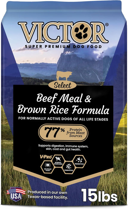 VICTOR Super Premium Dog Food – Select Beef Meal & Brown Rice Formula for Immune and Gut Health – Gluten-Free Beef Meal Dry Dog Food for All Normally Active Dogs of All Life Stages