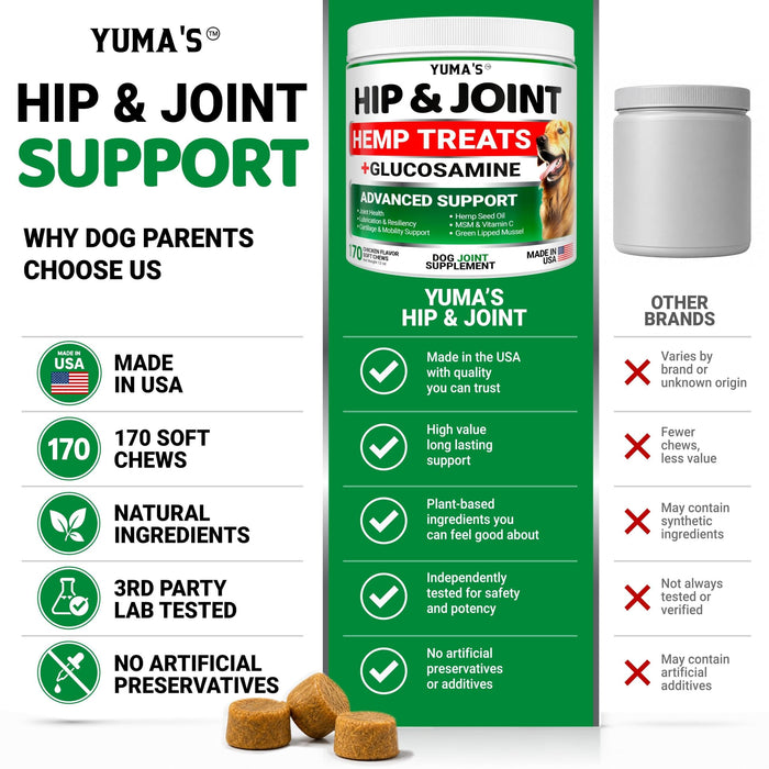 YUMA'S Hemp Hip & Joint Soft Chews for Dogs, Chicken Flavor, 170 Count
