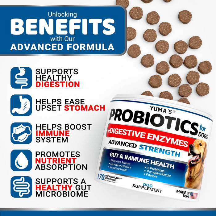 YUMA'S Probiotic & Digestive Enzyme Soft Chews for Dogs, Chicken Flavor, 2-Pack, 340 Count