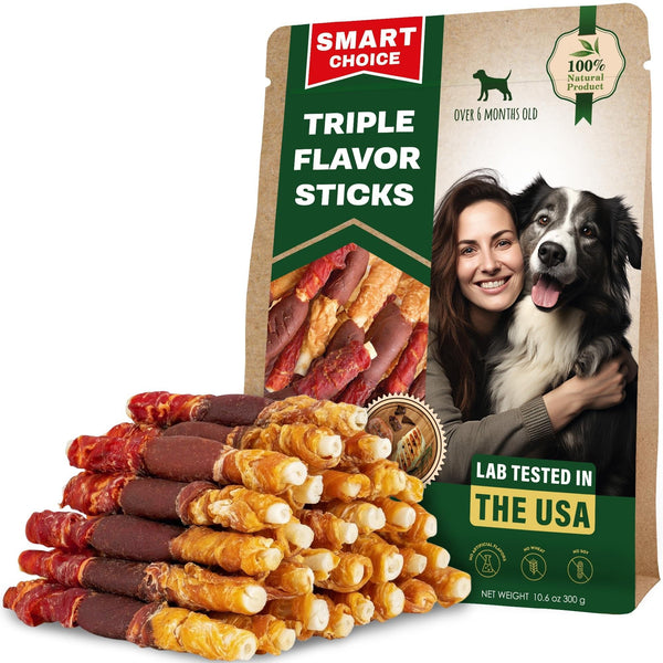 Beloved Pets Triple Flavor Rawhide Dog Chew Sticks, 10.6 oz