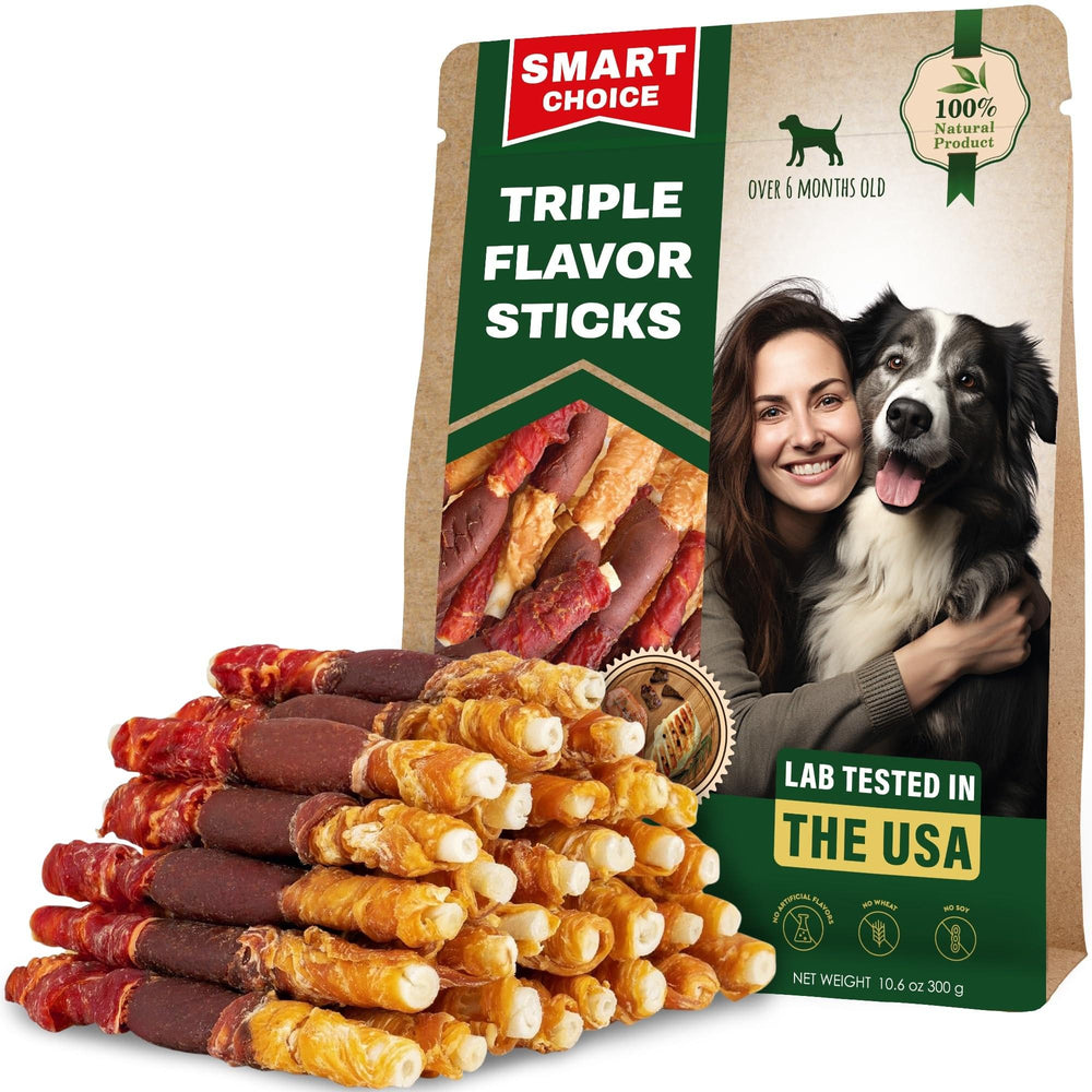 Beloved Pets Triple Flavor Rawhide Dog Chew Sticks, 10.6 oz
