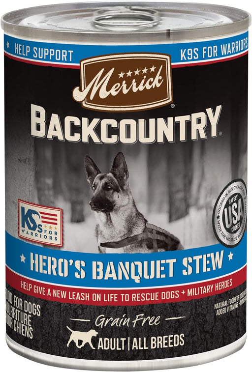 Merrick Backcountry Grain-Free Wet Dog Food Hero's Banquet Stew (Pack of 12) 12.7 oz. Cans