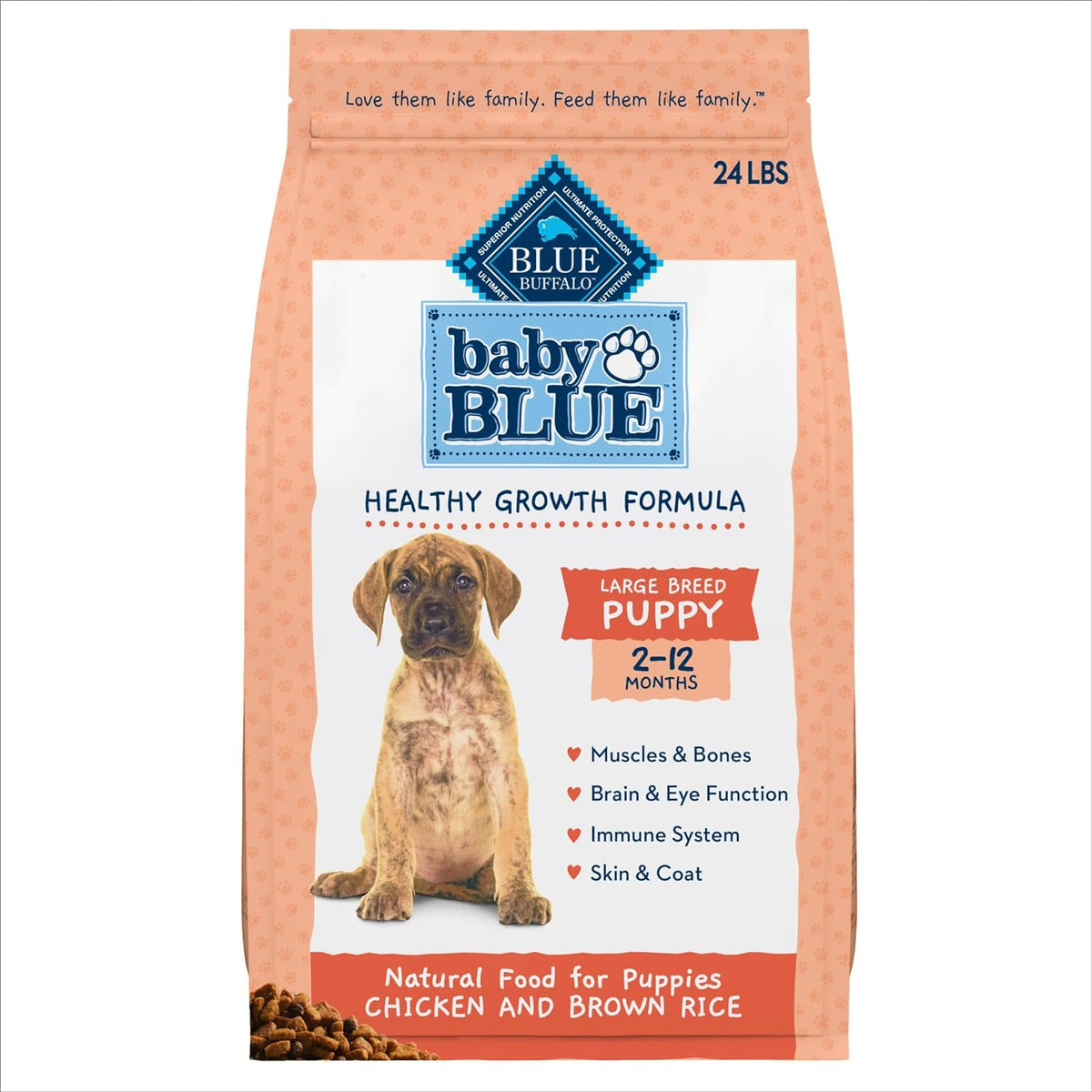 blue buffalo baby blue dog food Blue Buffalo Baby Blue Healthy Growth Formula Natural Large Breed Puppy Dry Dog Food, Chicken and Brown Rice Recipe 24-lb