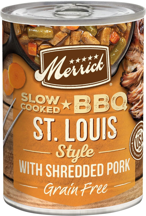 Merrick Grain-Free Slow-Cooked BBQ St. Louis Style with Shredded Pork Wet Dog Food, 12.7-oz can, case of 12