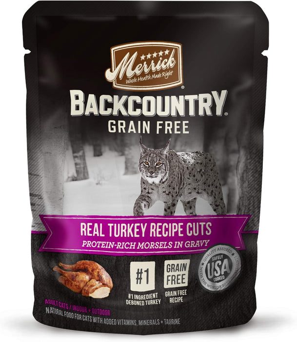 Merrick Backcountry Grain-Free Morsels in Gravy Real Turkey Recipe Cuts Cat Food Pouches (Pack of 24) 3 oz. Pouches