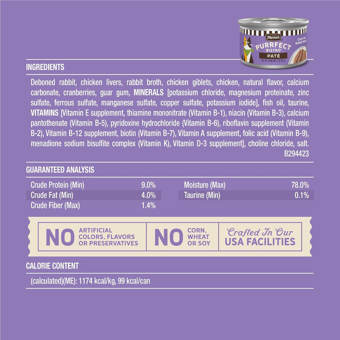 Merrick Purrfect Bistro Rabbit Pate Grain-Free Canned Cat Food