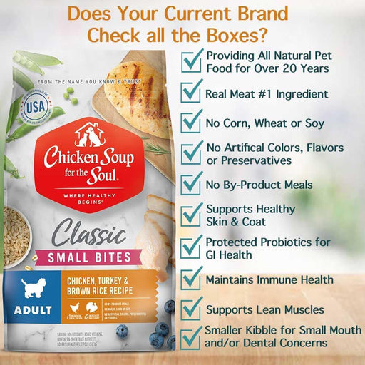 Chicken Soup for the Soul Adult Small Bites Recipe with Chicken, Turkey & Brown Rice Dry Dog Food