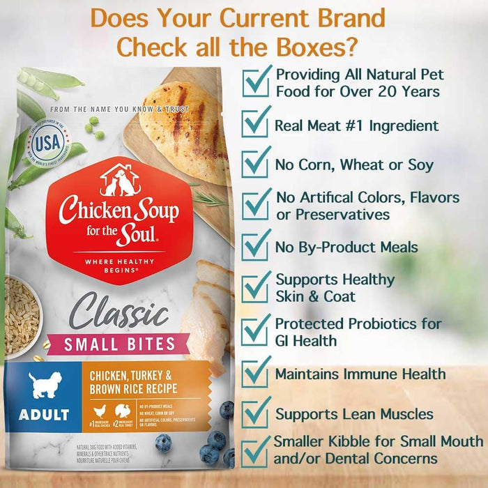 Chicken Soup for the Soul Adult Small Bites Recipe with Chicken, Turkey & Brown Rice Dry Dog Food