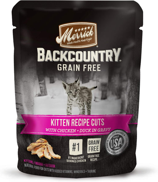 Merrick Backcountry Grain-Free Kitten Recipe Cuts Chicken & Duck in Gravy Cat Food Pouches, 3-oz, case of 24