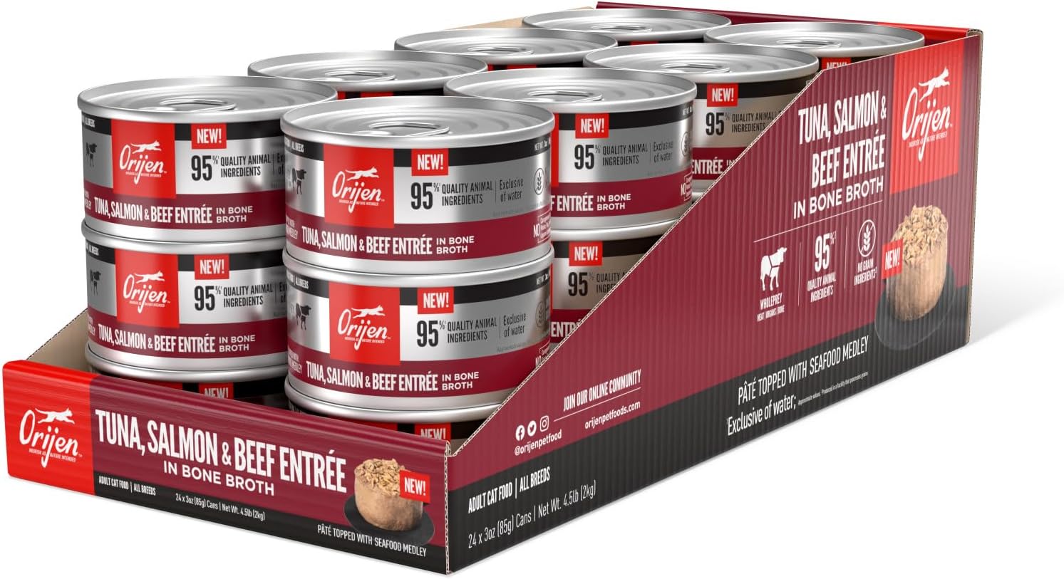 ORIJEN Tuna, Salmon + Beef Entree in Bone Broth Wet Cat Food