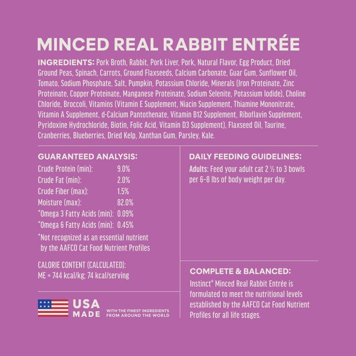 natures variety instinct adult grain free minced recipe with real rabbit natural cat food cups