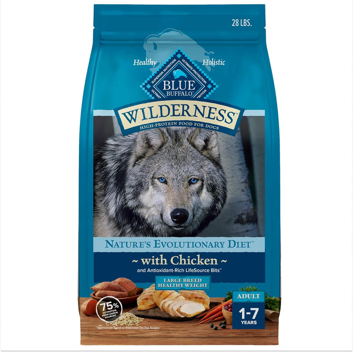 Blue Buffalo Wilderness Large Breed Healthy Weight Adult High Protein Natural Chicken & Wholesome Grains Dry Dog Food, 28-lb bag