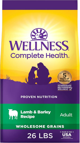Wellness Complete Health Adult Dry Dog Food, Wholesome Grain Kibble, Natural, Lamb and Barley Recipe