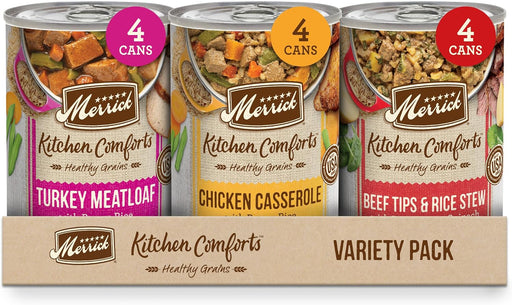 Merrick Kitchen Comforts Real Meat & Brown Rice with Grains Variety Pack Wet Dog Food, 12.7-oz can, case of 12