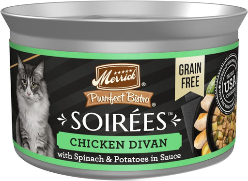 Merrick Purrfect Bistro Soirees Chicken Divan Chuncky Gravy Grain-Free Wet Cat Food, 2.75-oz can, case of 24