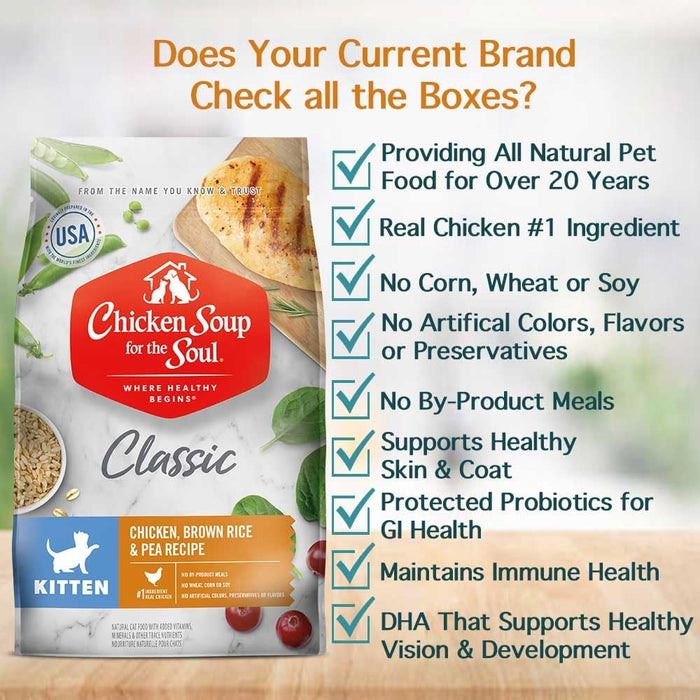 Chicken Soup for the Soul Kitten Recipe with Chicken, Brown Rice & Pea Dry Cat Food