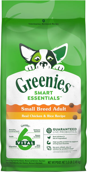 Greenies Smart Essentials Small Breed Adult High Protein Dry Dog Food Real Chicken & Rice Recipe.