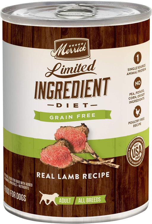 Merrick Limited Ingredient Diet Grain-Free Wet Dog Food Real Lamb Recipe, 12.7-oz can, case of 12