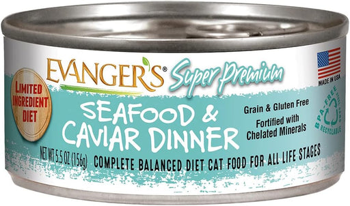 Evanger's Super Premium Seafood & Caviar Dinner Grain-Free Canned Cat Food, 5.5-oz, case of 24