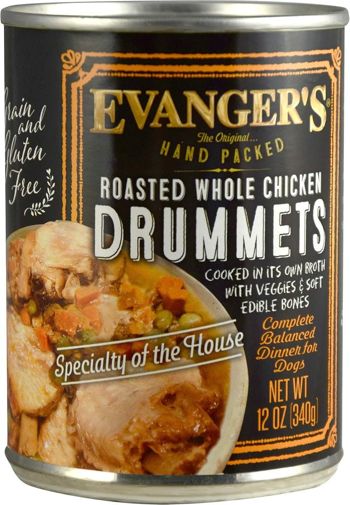 Evanger's Grain-Free Hand Packed Roasted Whole Chicken Drummets Dinner Canned Dog Food