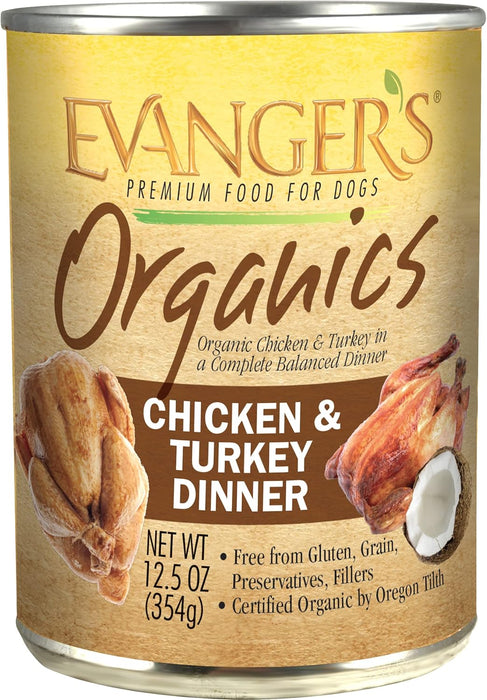 Evanger's Organics Chicken & Turkey Grain-Free Canned Dog Food 12-12.5 oz