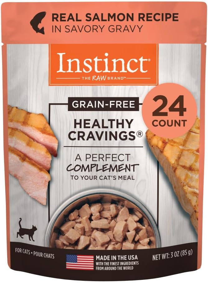 Instinct Healthy Cravings Real Salmon Recipe in Savory Gravy Grain-Free Wet Cat Food Topper, 3 oz. Pouches (Case of 24)