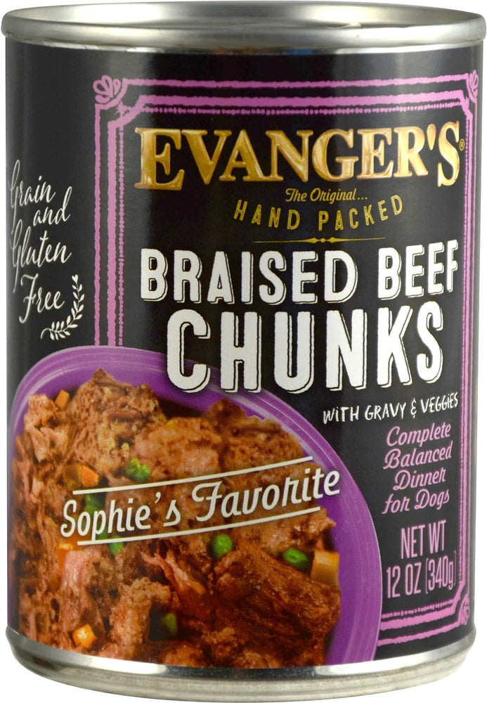 Evanger's Grain-Free Hand Packed Braised Beef Chunks with Gravy Canned Dog Food