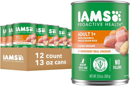 Iams Proactive Health Chicken Chunks in Gravy Canned Wet Dog Food, 13-oz can, case of 12