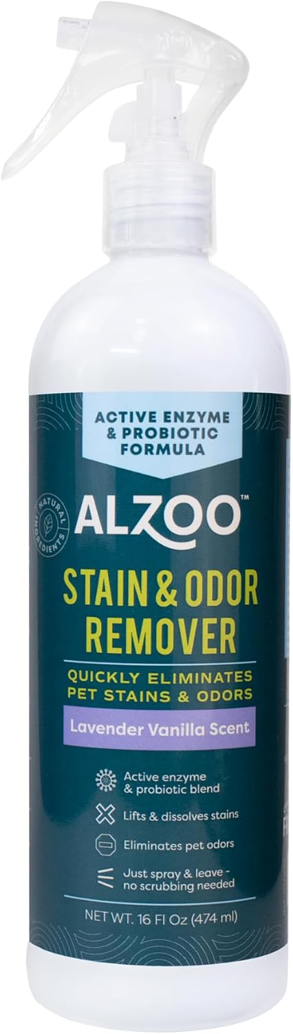 ALZOO Stain & Odor Remover Dog & Cat Deodorizer Spray, Lavender Vanilla