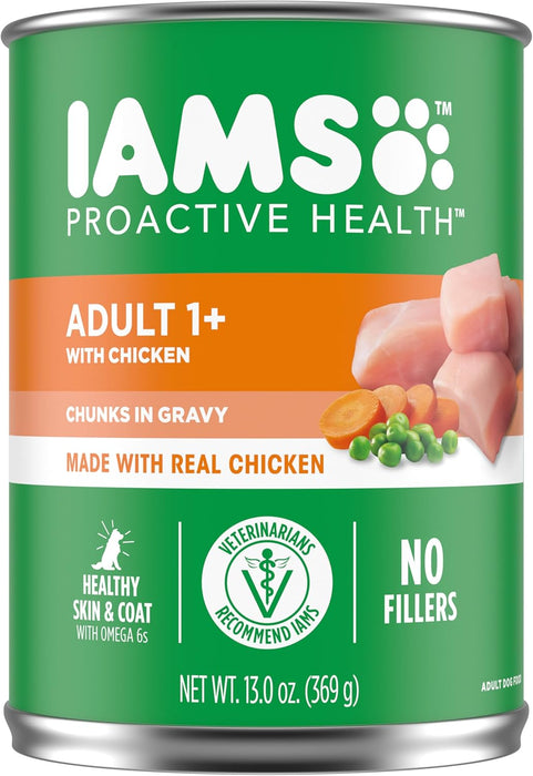 Iams Proactive Health Chicken Chunks in Gravy Canned Wet Dog Food, 13-oz can, case of 12