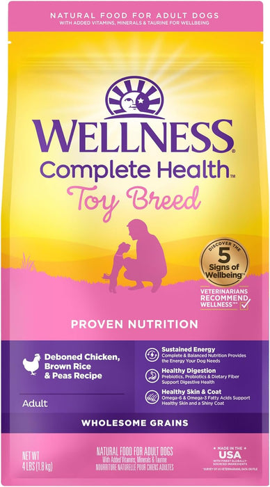 Wellness Toy Breed Complete Health Adult Deboned Chicken, Brown Rice & Peas Recipe Dry Dog Food, 4-lb bag