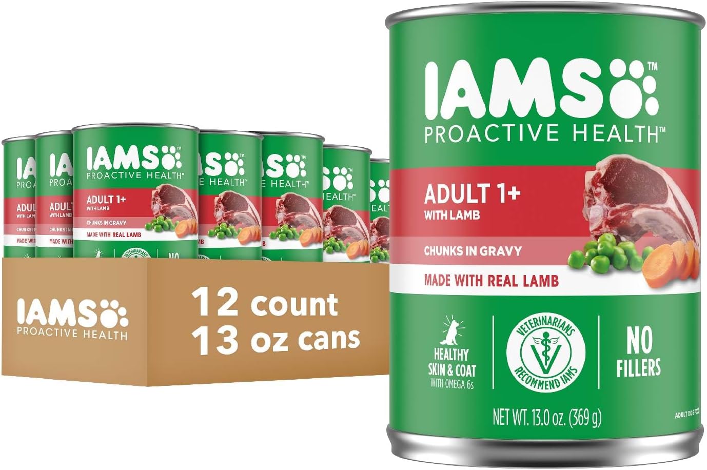 Iams Proactive Health Lamb Chunks in Gravy Canned Wet Dog Food, 13-oz can, case of 12