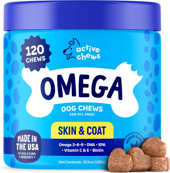 Active Chews Premium Omega Skin & Coat Pure Fish Oil Dog Supplement, 120 count