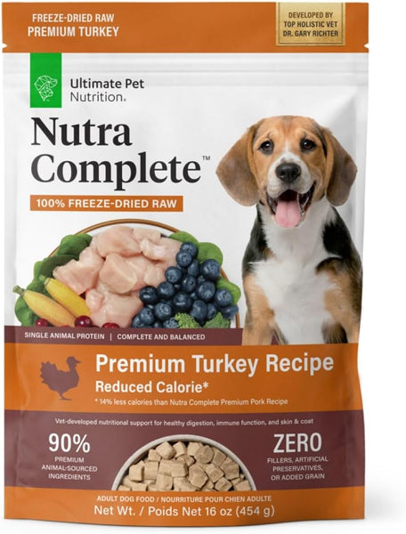 Ultimate Pet Nutrition Nutra Complete Premium Turkey Low Calorie Adult Freeze-Dried Raw Dog Food, 16-oz bag