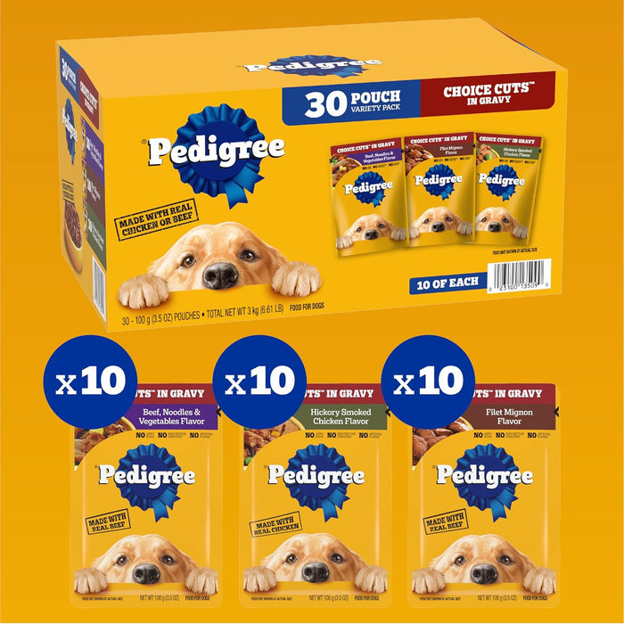 Pedigree Choice Cuts in Gravy Variety Pack Adult Wet Dog Food, 3.5-oz pouch, case of 30