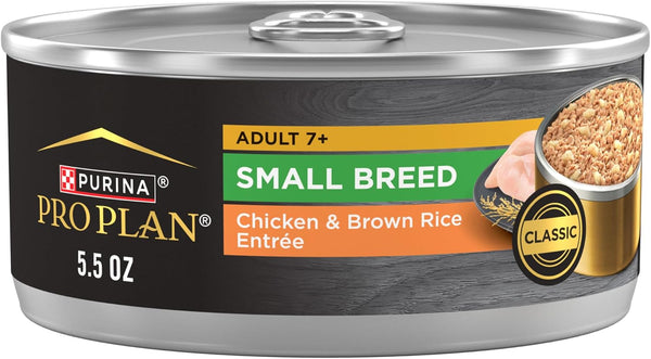 Purina Pro Plan Senior Small Breed Chicken & Brown Rice Entree Pate Wet Dog Food, 5.5-oz can, case of 24