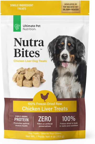 Ultimate Pet Nutrition Nutra Bites Freeze-Dried Raw Chicken Liver Dog Treats, 4-oz bag