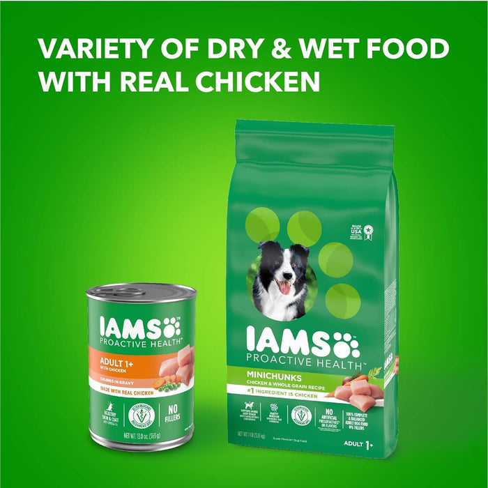 Iams Proactive Health Chicken Chunks in Gravy Canned Wet Dog Food, 13-oz can, case of 12