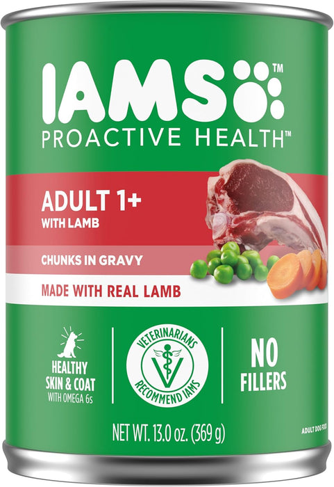 Iams Proactive Health Lamb Chunks in Gravy Canned Wet Dog Food, 13-oz can, case of 12