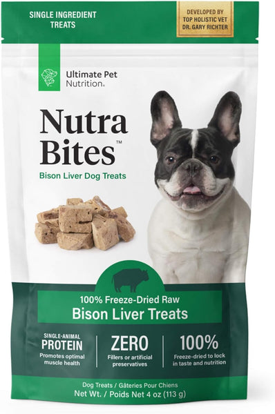 Ultimate Pet Nutrition Nutra Bites Freeze-Dried Raw Bison Liver Dog Treats, 4-oz bag