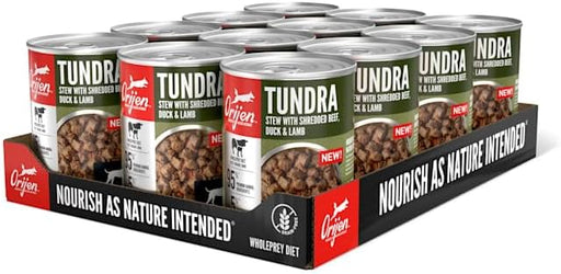 ORIJEN Real Meat Shreds Tundra Stew Grain-Free Wet Dog Food, 12.8-oz can, case of 12