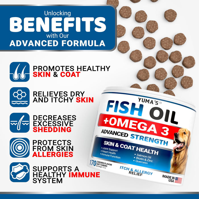 YUMA'S Omega-3 Fish Oil Soft Chews for Dogs, Chicken Flavor, 2-Pack, 340 Count