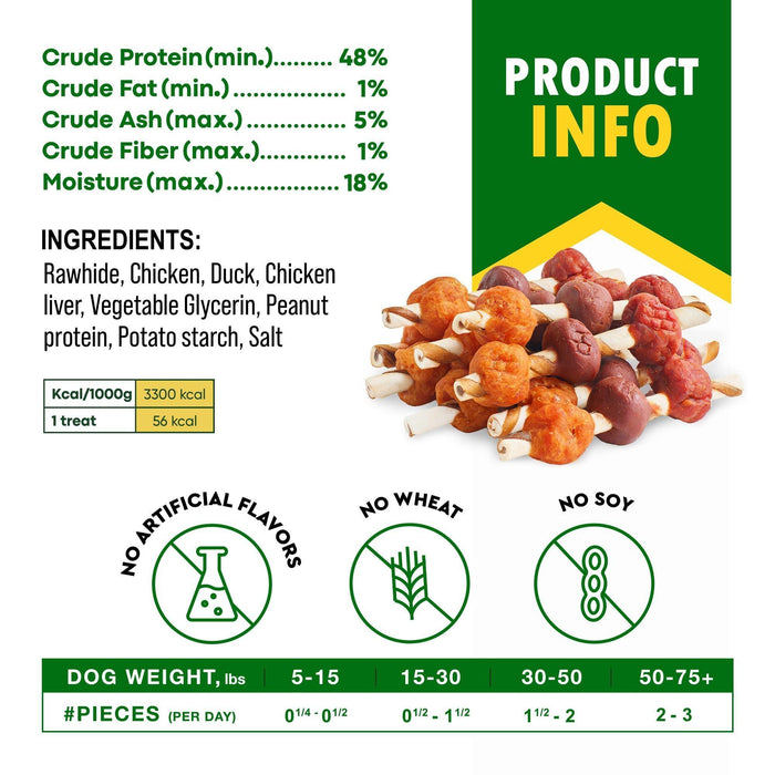 Beloved Pets Chicken & Duck Rawhide Kabob Dog Chews, 10.6 oz