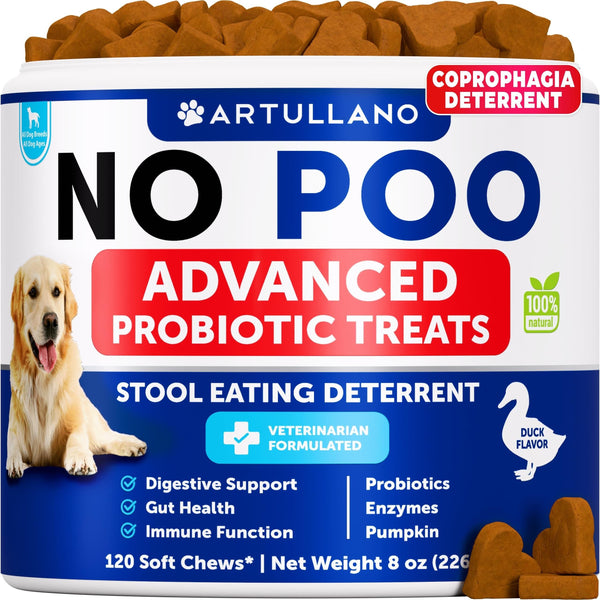 Artullano No Poo Probiotic Soft Chews for Dogs, Duck Flavor, 120 Count