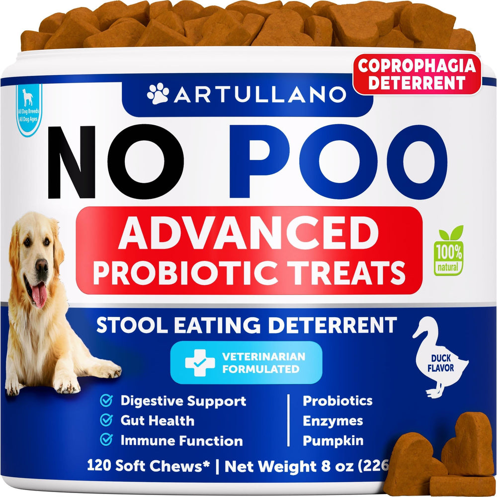 Artullano No Poo Probiotic Soft Chews for Dogs, Duck Flavor, 120 Count