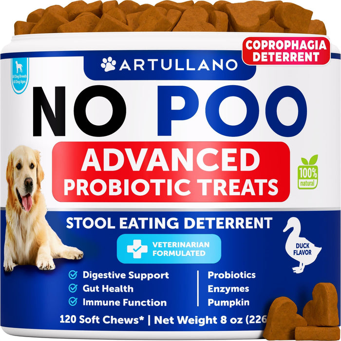 Artullano No Poo Probiotic Soft Chews for Dogs, Duck Flavor, 120 Count