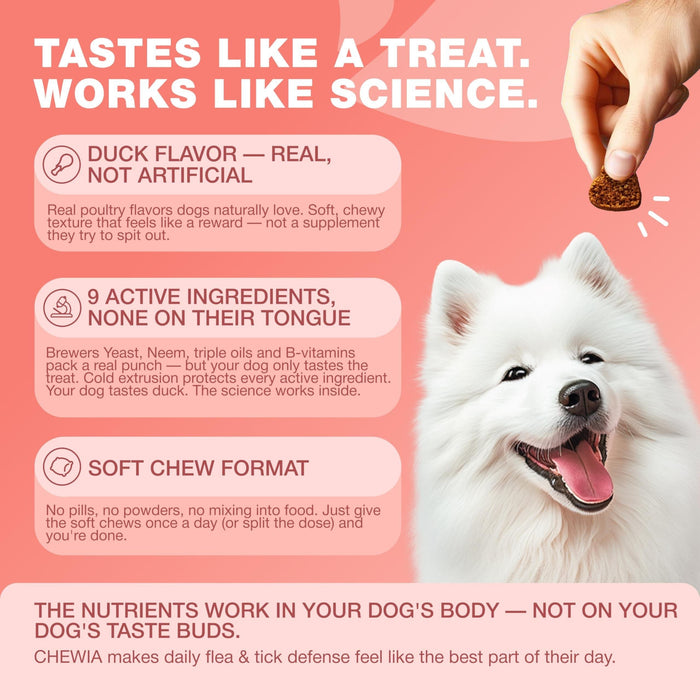 Chewia Flea & Tick Soft Chews for Dogs, Duck Flavor, 180 Count