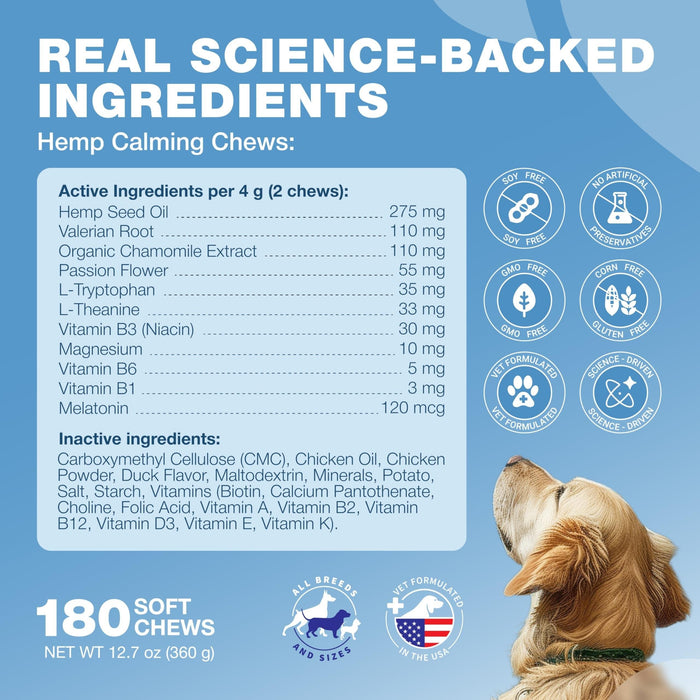 Chewia Hemp Calming Soft Chews for Dogs, Duck Flavor, 180 Count
