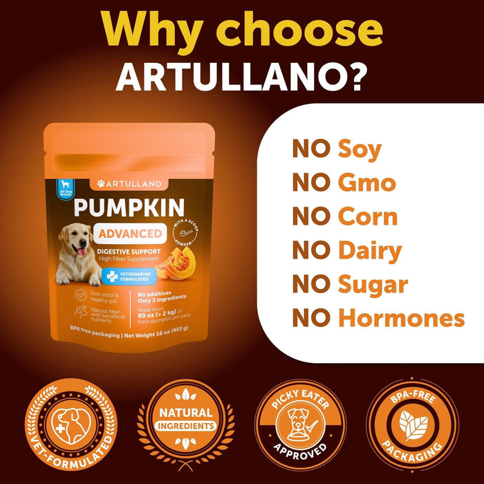 Artullano Advanced Pumpkin Powder for Dogs, 16 oz